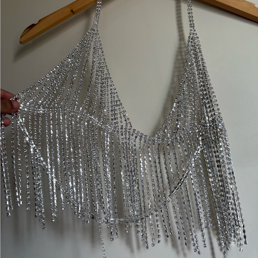 Sparkling Silver Fringe Top